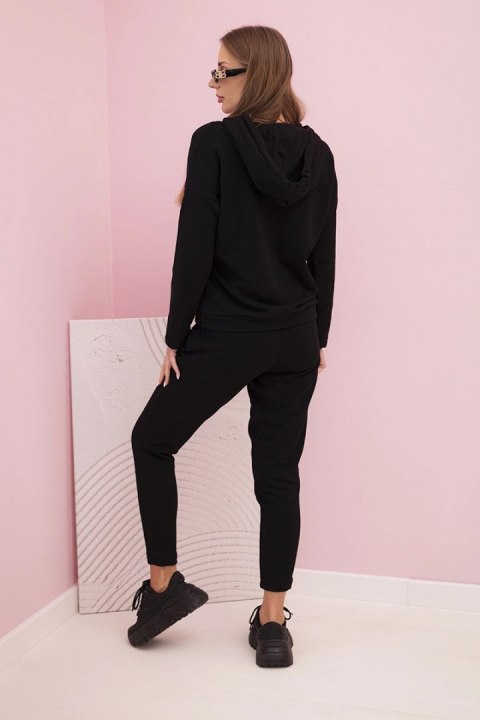 Komplet dresowy bawełniany damski z kapturem i nadrukiem czarny  
