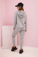 Komplet dresowy bawełniany damski z kapturem i nadrukiem szary  