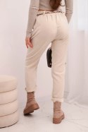 Spodnie damskie z wiskozy z apaszkowym paskiem beżowe