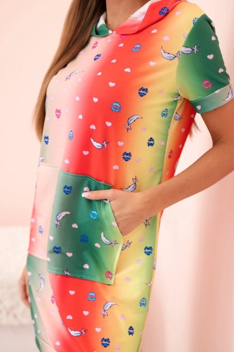 Sukienka damska bawełniana z kieszenią i kołnierzykiem w kolorowy wzór zielona  