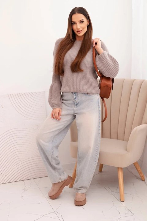 Sweter damski z baby alpaki z bufiastymi rękawami fango