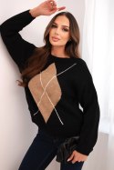 Sweter damski z domieszką wełny i alpaki w geometryczny wzór czarny