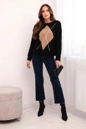 Sweter damski z domieszką wełny i alpaki w geometryczny wzór czarny