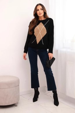 Sweter damski z domieszką wełny i alpaki w geometryczny wzór czarny