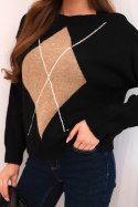 Sweter damski z domieszką wełny i alpaki w geometryczny wzór czarny