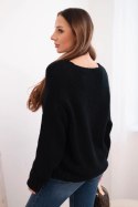 Sweter damski z miękkiej dzianiny z dekoltem V czarny