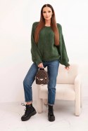 Sweter damski z wełną o grubym splocie i długim rękawem khaki