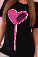 T-shirt damski bawełniany  oversize z sercem i frędzlami czarna  
