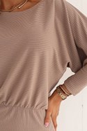 399-4 LARA Sukienka w prążki ze ściągaczami w rękawach - mocha mousse
