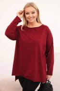 Bluzka damska Plus Size asymetryczna z długim rękawem bordowa