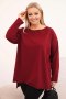 Bluzka damska Plus Size asymetryczna z długim rękawem bordowa