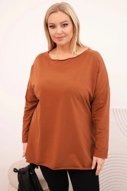 Bluzka damska Plus Size asymetryczna z długim rękawem ciemno camelowa