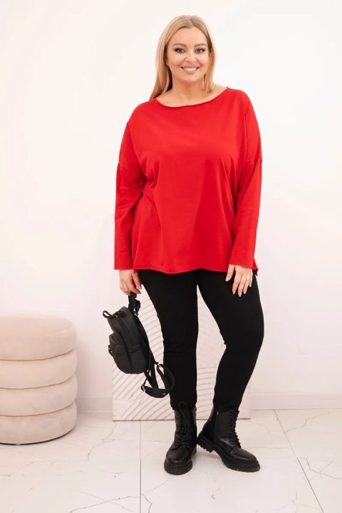 Bluzka damska Plus Size asymetryczna z długim rękawem czerwona