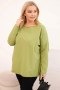 Bluzka damska Plus Size asymetryczna z długim rękawem oliwkowa