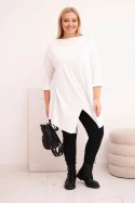 Bluzka damska bawełniana Plus Size asymetryczna z podwijanym rękawem biała
