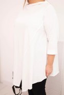 Bluzka damska bawełniana Plus Size asymetryczna z podwijanym rękawem biała