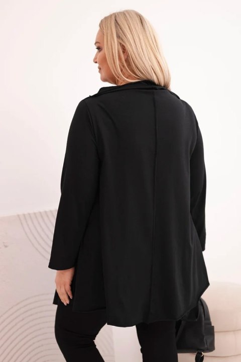 Bluzka damska bawełniana Plus Size asymetryczna z podwijanym rękawem czarna