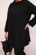 Bluzka damska bawełniana Plus Size asymetryczna z podwijanym rękawem czarna