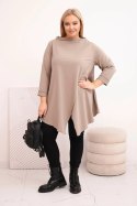 Bluzka damska bawełniana Plus Size asymetryczna z podwijanym rękawem fango