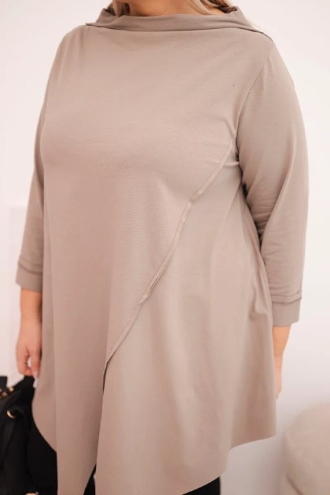 Bluzka damska bawełniana Plus Size asymetryczna z podwijanym rękawem fango