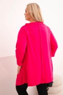 Bluzka damska bawełniana Plus Size asymetryczna z podwijanym rękawem fuksja