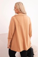 Bluzka damska bawełniana Plus Size asymetryczna z podwijanym rękawem jasno camelowa
