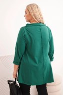 Bluzka damska bawełniana Plus Size asymetryczna z podwijanym rękawem zielona