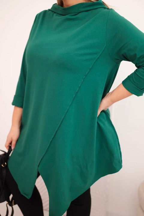 Bluzka damska bawełniana Plus Size asymetryczna z podwijanym rękawem zielona