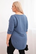 Bluzka damska bawełniana Plus Size z dekoltem V i podwijanym rękawem jeansowa