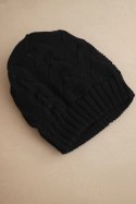 Czapka damska zimowa z wełną o strukturalnym splocie K432 czarna