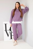 Komplet damski z masełkowy z luźną bluzą i spodniami dresowymi fioletowy