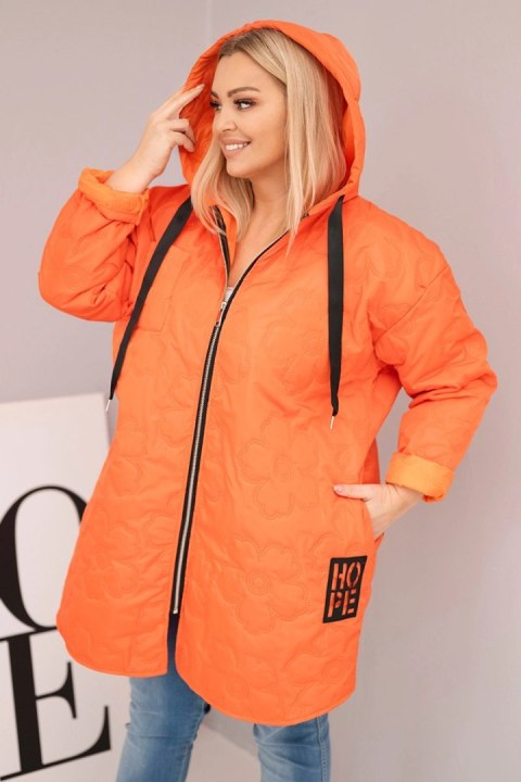 Kurtka damska Plus Size pikowana z kapturem i napisem HOPE pomarańczowa