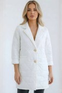 Kurtka damska Plus Size pikowana z ozdobnymi guzikami i kołnierzem biała