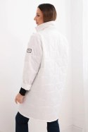 Kurtka damska Plus Size pikowana z ozdobnymi guzikami i kołnierzem biała