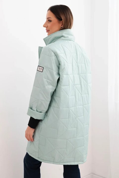 Kurtka damska Plus Size pikowana z ozdobnymi guzikami i kołnierzem ciemno miętowa