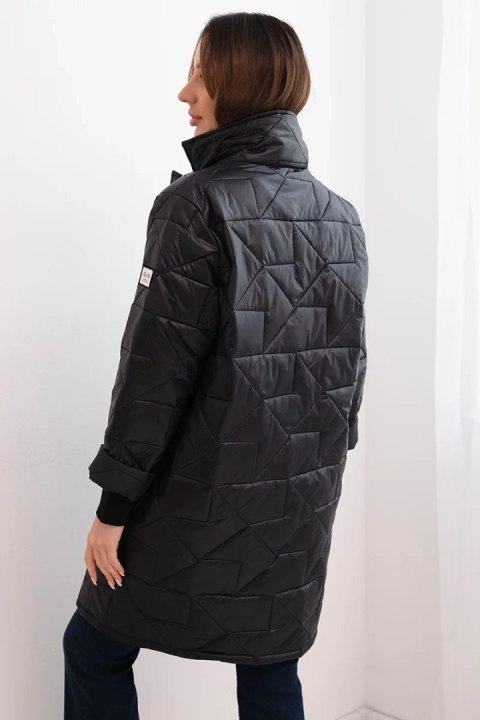 Kurtka damska Plus Size pikowana z ozdobnymi guzikami i kołnierzem czarna