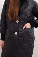 Kurtka damska Plus Size pikowana z ozdobnymi guzikami i kołnierzem czarna
