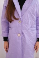 Kurtka damska Plus Size pikowana z ozdobnymi guzikami i kołnierzem jasno fioletowa