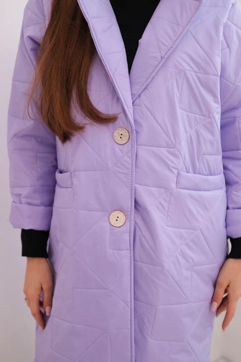 Kurtka damska Plus Size pikowana z ozdobnymi guzikami i kołnierzem jasno fioletowa