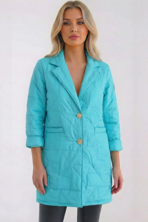 Kurtka damska Plus Size pikowana z ozdobnymi guzikami i kołnierzem jasno miętowa