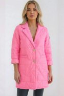 Kurtka damska Plus Size pikowana z ozdobnymi guzikami i kołnierzem jasno różowa