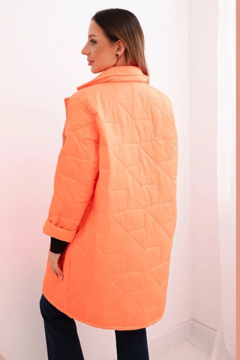 Kurtka damska Plus Size pikowana z ozdobnymi guzikami i kołnierzem pomarańczowy neon
