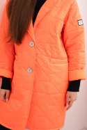 Kurtka damska Plus Size pikowana z ozdobnymi guzikami i kołnierzem pomarańczowy neon