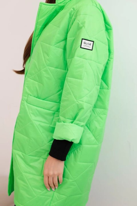 Kurtka damska Plus Size pikowana z ozdobnymi guzikami i kołnierzem zielony neon