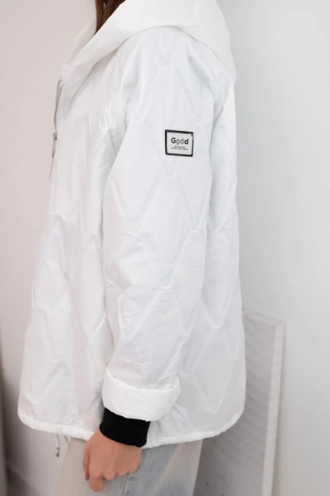 Kurtka damska wiosenna pikowana z kapturem i zamkiem biała