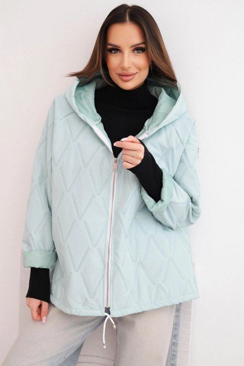Kurtka damska wiosenna pikowana z kapturem i zamkiem jasno miętowa