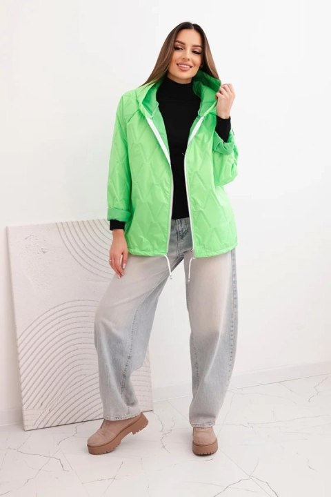 Kurtka damska wiosenna pikowana z kapturem i zamkiem zielony neon