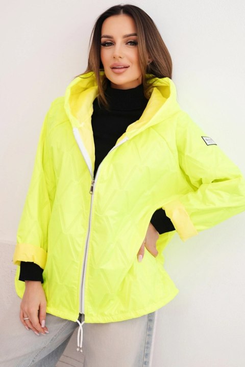 Kurtka damska wiosenna pikowana z kapturem i zamkiem żółty neon