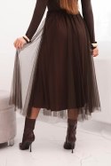 Spódnica damska tiulowa z podszewką z wiskozy brązowa