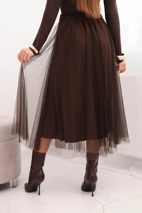 Spódnica damska tiulowa z podszewką z wiskozy brązowa